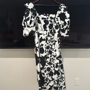 Christopher John Rogers Black and White Abstract Floral Cocktail Dress